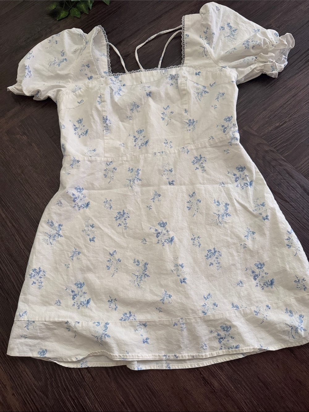 Altar'd State White Mini Dress with Blue Floral Print